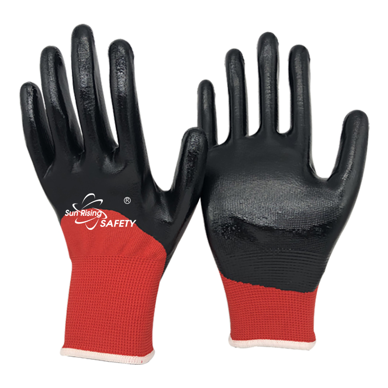 SRSafety red-nylon-smooth-nitrile-half-coated-glove