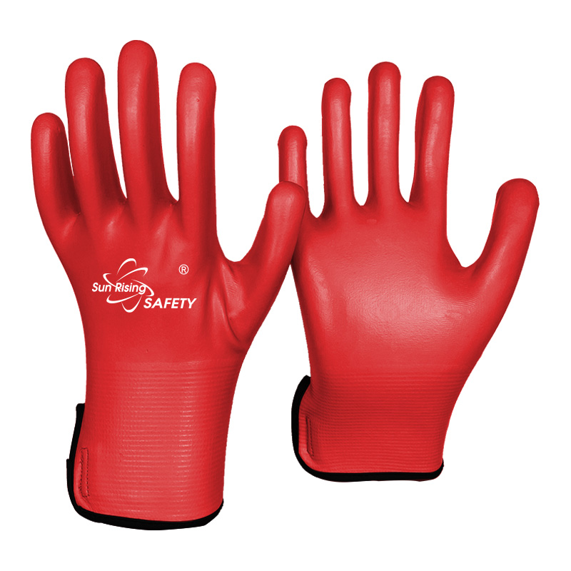 SRSafety-15-gauge-red-nylon-and-spandex-knitted-liner,-microfoam-nitrile-full-coated-gloves