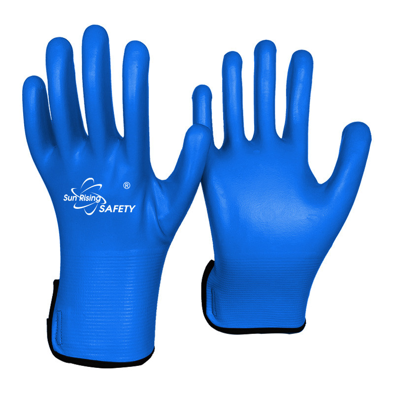 SRSafety-15-gauge-blue-nylon-and-spandex-knitted-liner,-microfoam-nitrile-full-coated-gloves